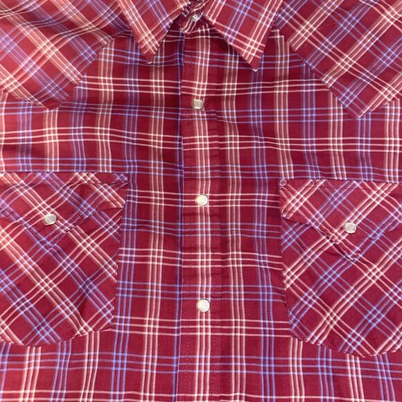 Plains Western Wear Short Sleeve Pearl Snap Red  Tartan Plaid Cowboy Rodeo S11 - Picture 7 of 11